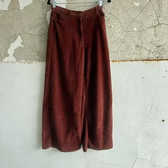 Corduroy Wide Leg Pants Rust Vintage Inspired Fall Fit Indie Style Size 6 - Picture 2 of 6